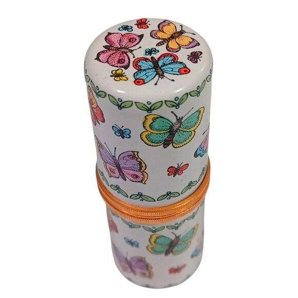 Halcyon Days Enamel 3 Pc Butterflies Sewing Needle Case Thimble Pin Cushion Set - Picture 5 of 15